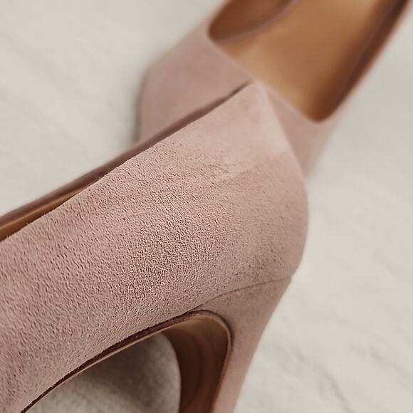 HALSTON HERITAGE CLAUDIA BIEGE/PINK LEATHER UPPER SUEDE STILLETO PUMPS 8.5 GUC - Picture 7 of 16